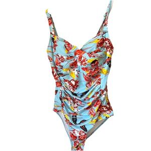 Ekouaer Womens 1 Piece Floral‎ & Blue Swimsuit Medium Beach Resort Cruise Modest